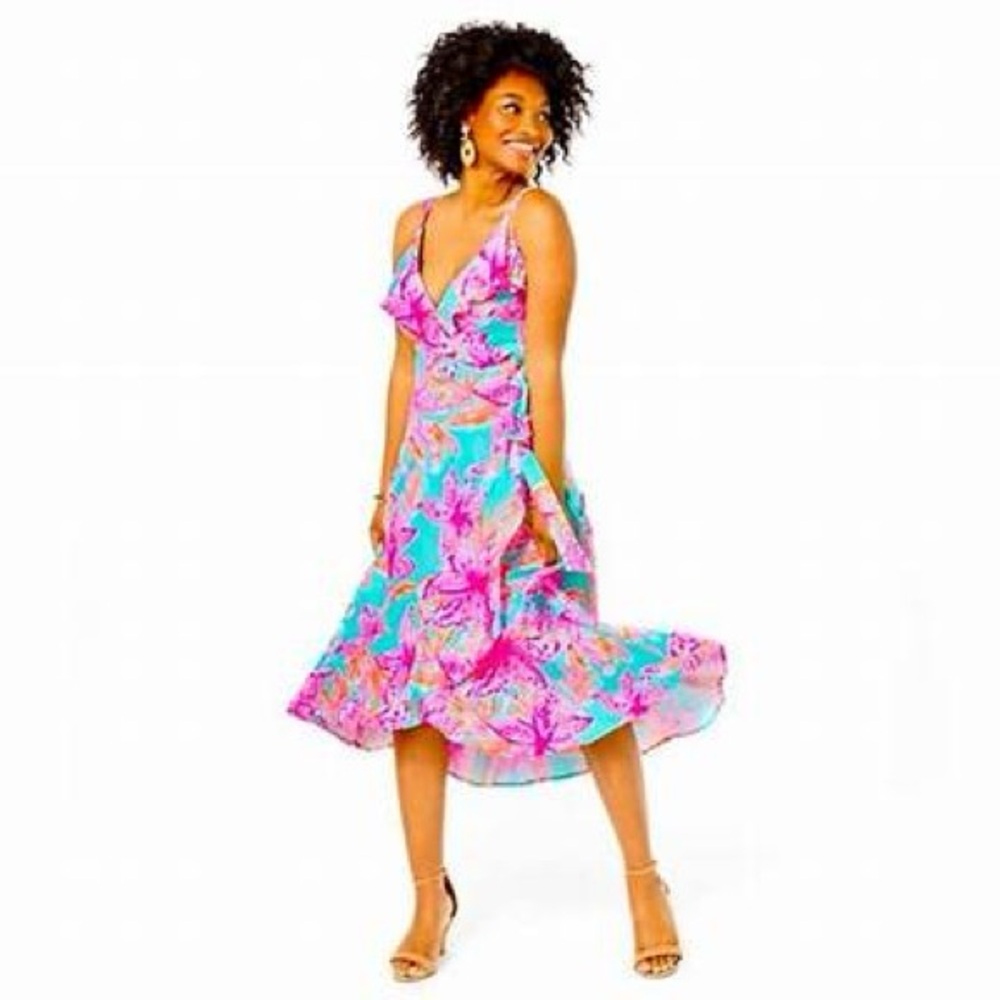 Lilly Pulitzer Pink and Blue Ruffled Wrap Sundress